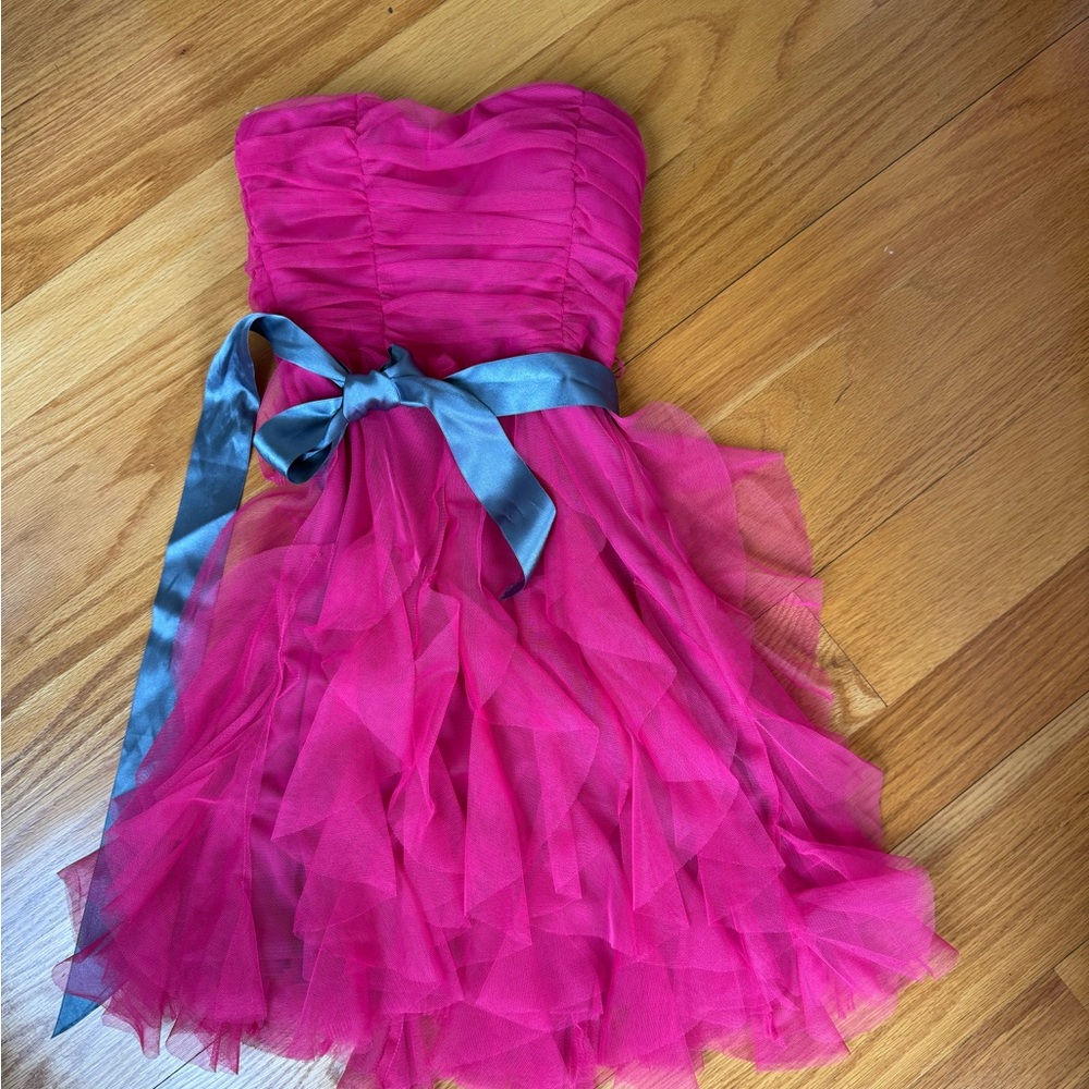 Teeze Me Fuchsia Strapless Dress with Slate Ribbon